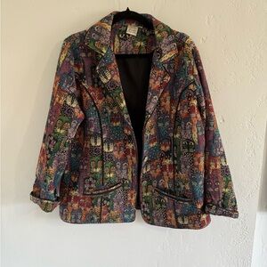 Vintage Cat Pattern Parsley & Sage Blazer XL